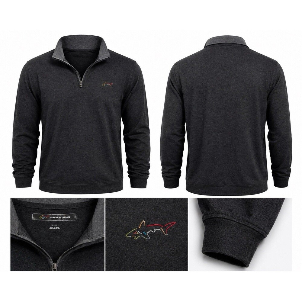 Greg Norman Men's Size XL 1/4 Zip Long Sleeve Pullover Sweater Black Golf